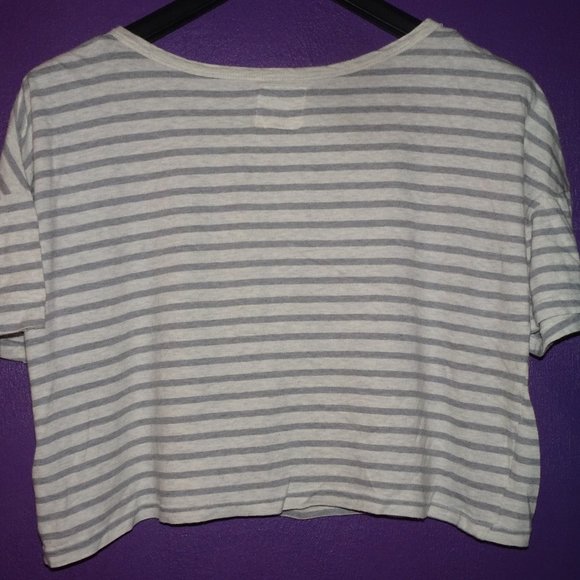 Crop Top Smurfs Graphic T-shirt M-Grey Stripped - Picture 2 of 5